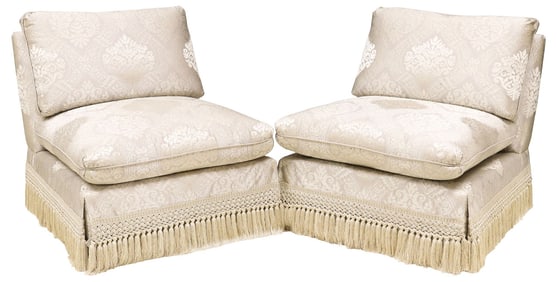 (2) CUSTOM SILK-UPHOLSTERED SLIPPER CHAIRS