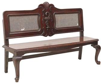 LARGE COLONIAL CANED & CARVED 'BOWL OF HYGIEIA' SETTEE , 64"W