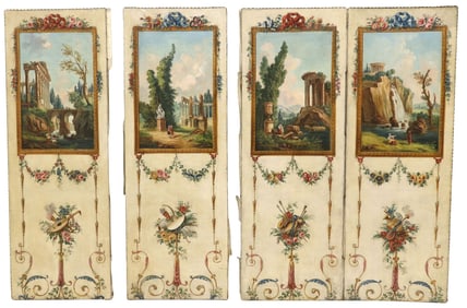 FRENCH NEOCLASSICAL STYLE PAINTED FOUR-PANEL FOLDING SCREEN