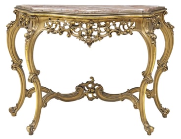 LOUIS XV STYLE MARBLE-TOP GILT PAINTED CONSOLE TABLE