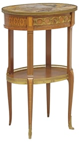 FRENCH LOUIS XVI STYLE MARBLE-TOP MATCHED VENEER SIDE TABLE