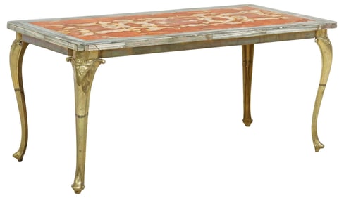 FRENCH LOUIS XV STYLE MARBLE-TOP BRASS COFFEE TABLE