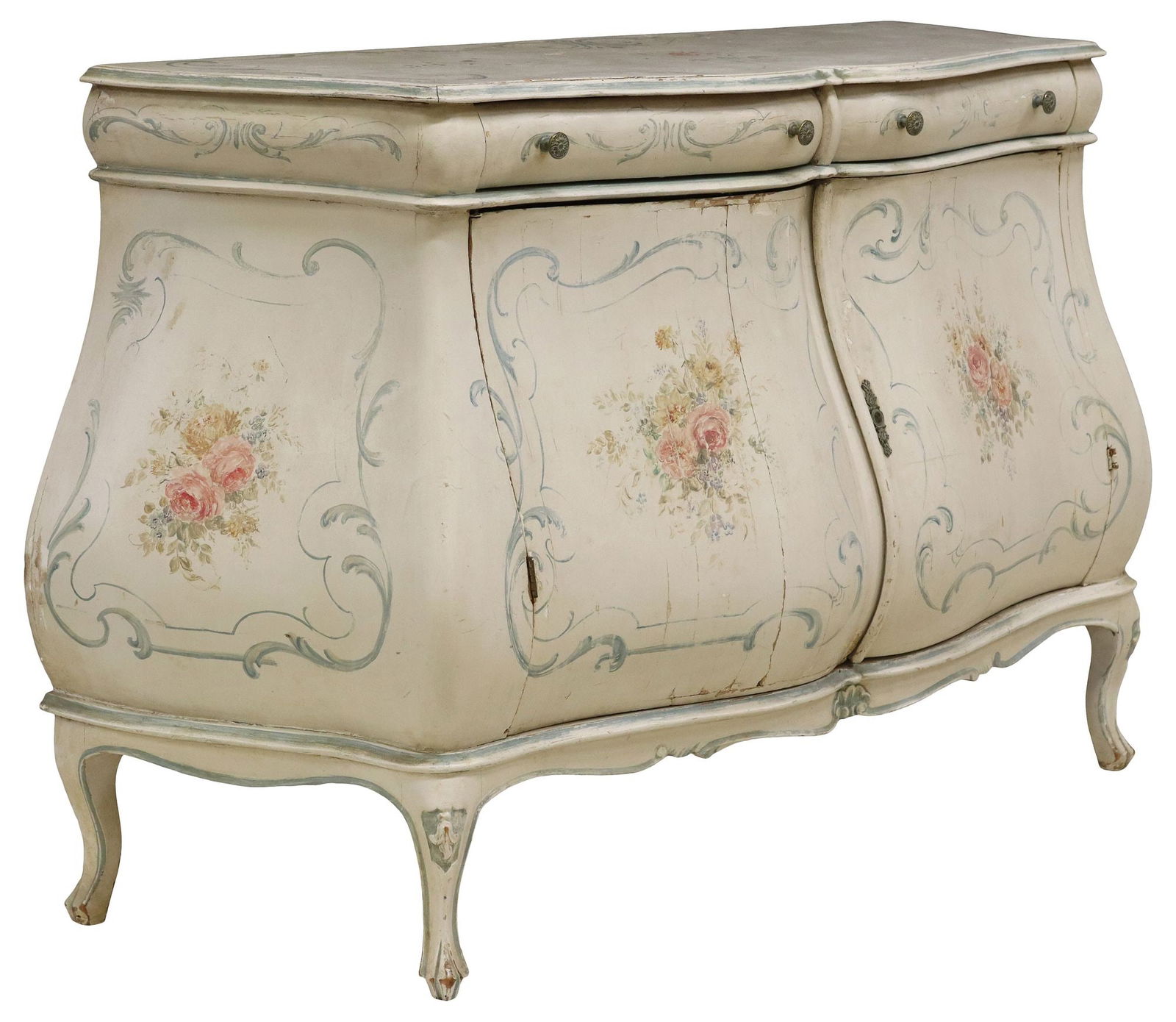 ITALIAN VENETIAN FLORAL PAINTED BOMBE CABINET (1 of 7)