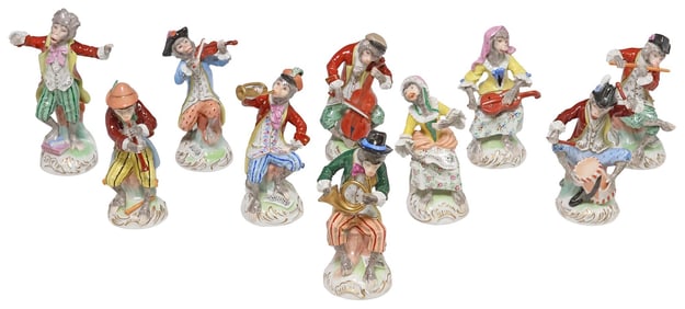 (10 PIECE) DRESDEN PORCELAIN MONKEY ORCHESTRA