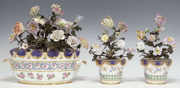(3) SEVRES STYLE ASSEMBLED PORCELAIN FLORAL MANTEL GARNITURE SET