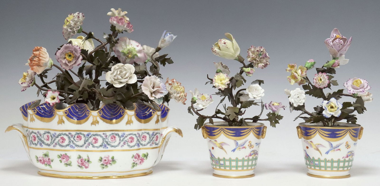 (3) SEVRES STYLE ASSEMBLED PORCELAIN FLORAL MANTEL GARNITURE SET (1 of 5)