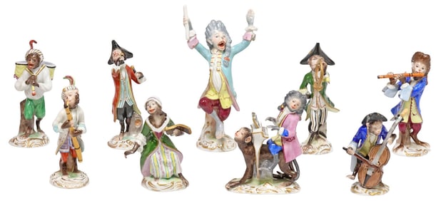 (9 PIECE) VOLKSTEDT PORCELAIN MONKEY ORCHESTRA