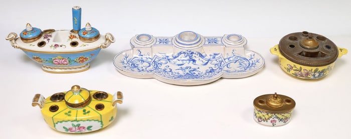 (5) FRENCH PORCELAIN & FAIENCE INKSTANDS