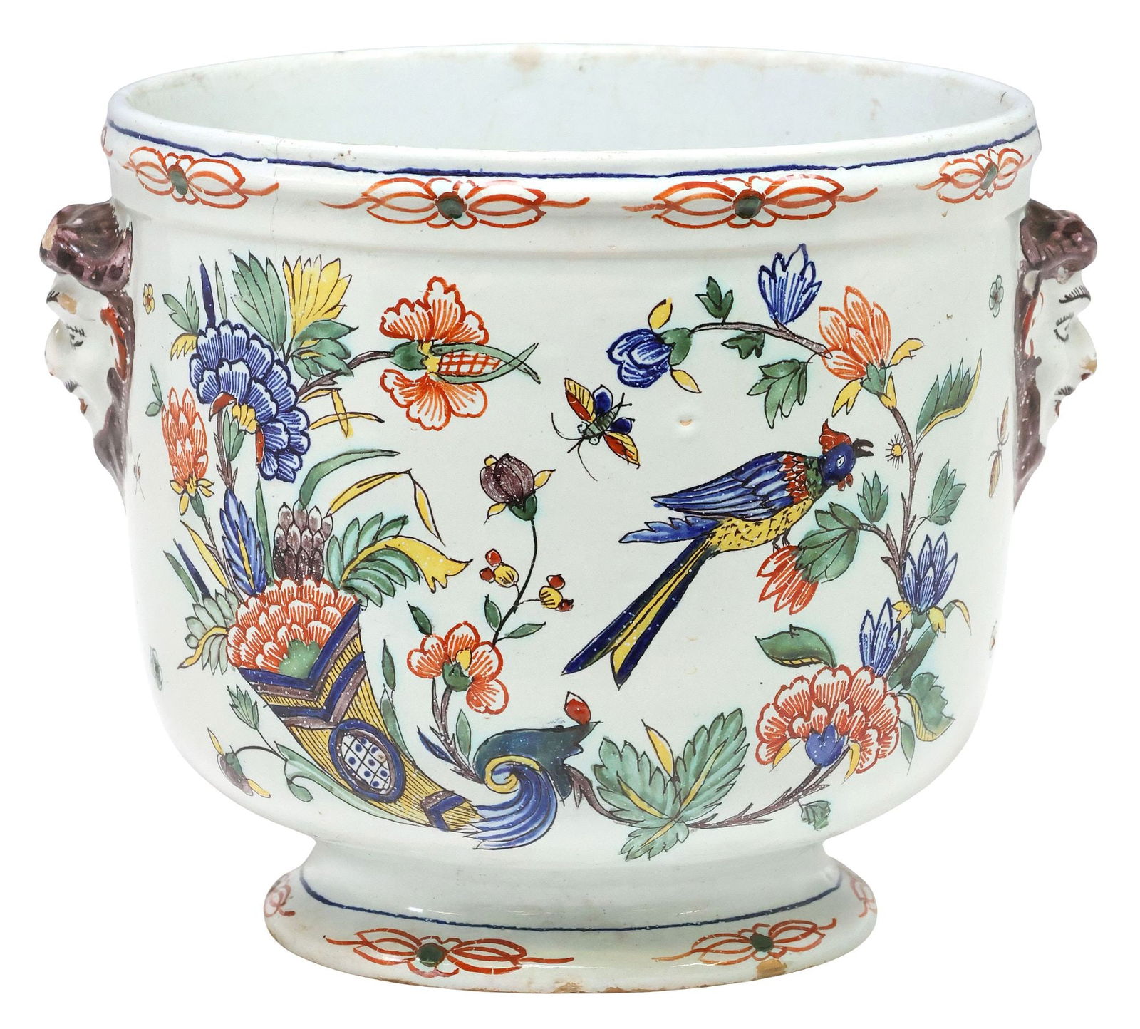 FRENCH ROUEN STYLE POLYCHROME FAIENCE JARDINIERE / PLANTER, 19TH C. (1 of 5)