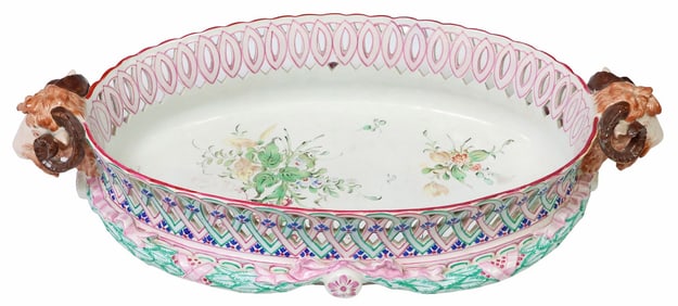 FRENCH LUNEVILLE (ATTRIB.) FAIENCE POTTERY RETICULATED BASKET
