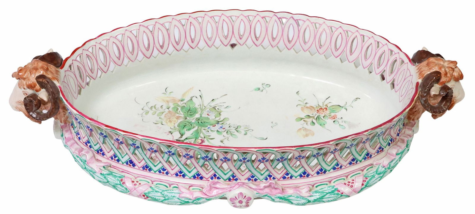 FRENCH LUNEVILLE (ATTRIB.) FAIENCE POTTERY RETICULATED BASKET (1 of 7)