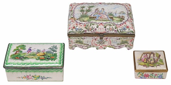 (3) FRENCH PAINTED FAIENCE TABLE BOXES, 18TH/ 19TH C.