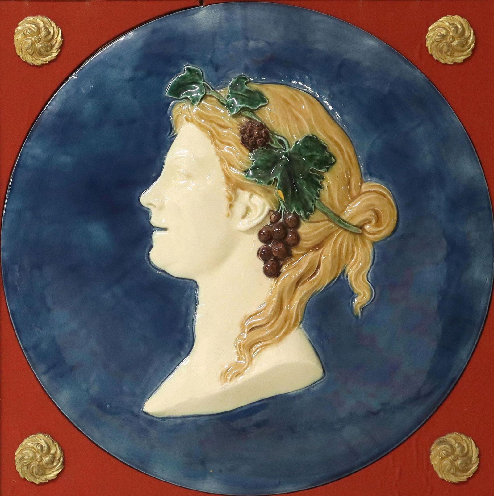 FRAMED ITALIAN DELLA ROBBIA STYLE MAJOLICA PORTRAIT ROUNDEL (1 of 3)
