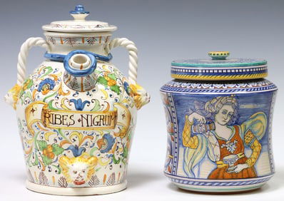 (2) ITALIAN DERUTA & CERAMICHE I.M.A. MAJOLICA POTTERY APOTHECARY VESSELS