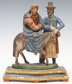 TYROLEAN FOLK ART RELIGIOUS FIGURAL GROUP FLIGHT INTO EGYPT