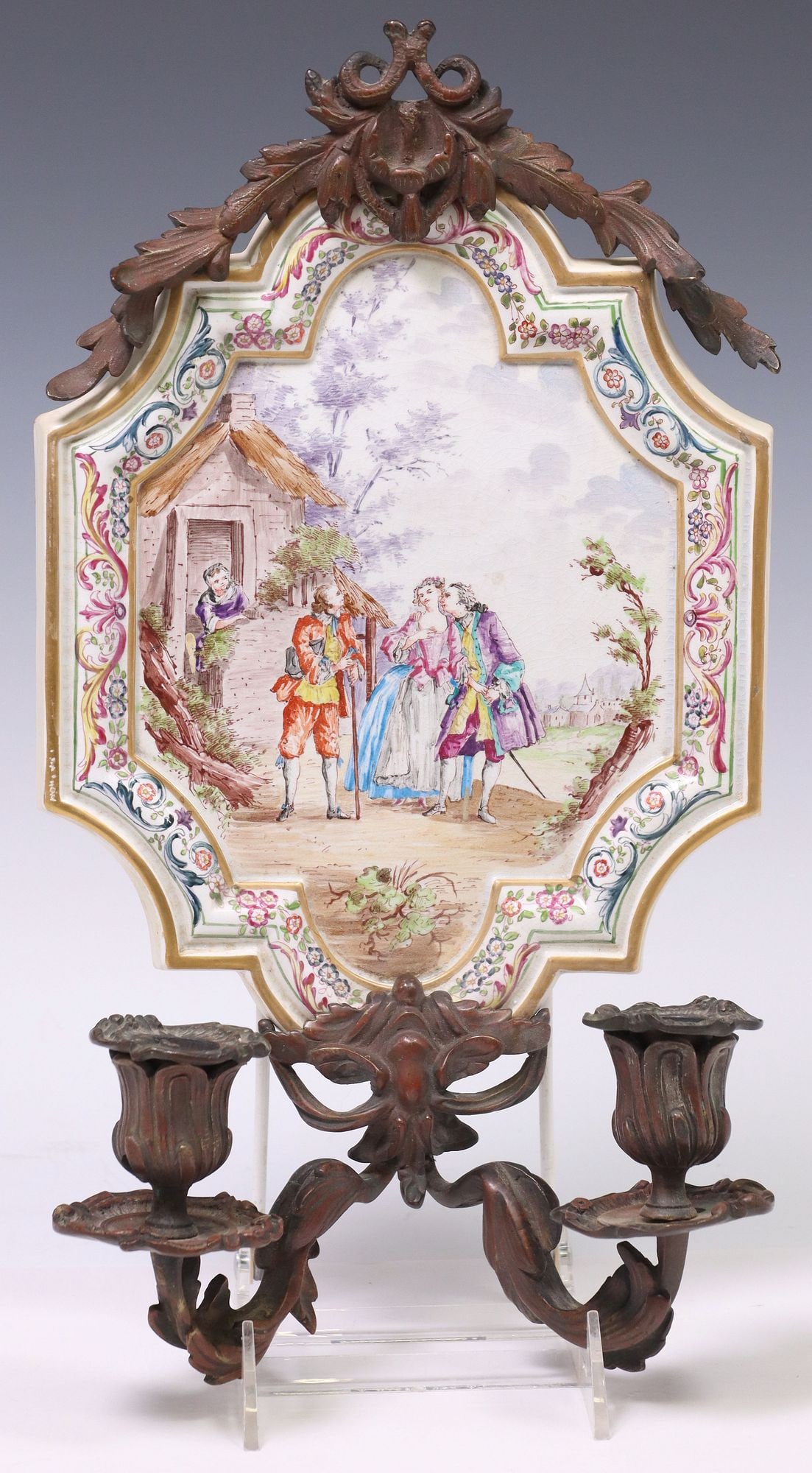 FRENCH FAIENCE TWO-LIGHT CANDLE SCONCE OR GIRANDOLE (1 of 5)