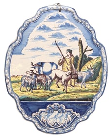 DUTCH DELFT POLYCHOME SCENIC SHEPHERD WALL PLAQUE