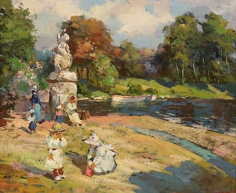 SIGNED IMPRESSIONIST STYLE PAINTING CHILDREN IN A PARK