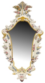 LARGE ITALIAN MAJOLICA FLORAL PAINTED WALL MIRROR, 32 3/8"H