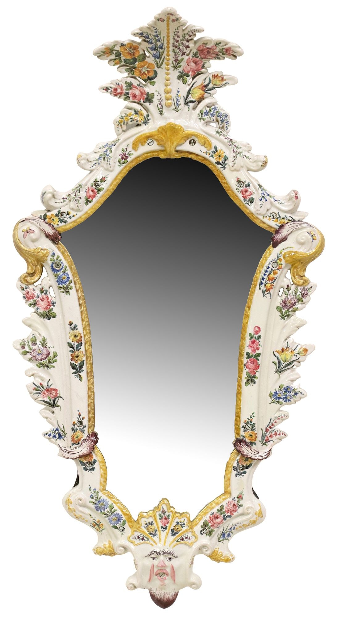 LARGE ITALIAN MAJOLICA FLORAL PAINTED WALL MIRROR, 32 3/8"H (1 of 3)