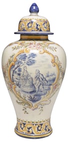 LARGE PORTUGUESE FABRICA SANT'ANNA MAJOLICA COVERED VASE, 25"H