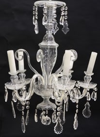 ITALIAN COLORLESS MURANO ART GLASS 5-LIGHT CHANDELIER
