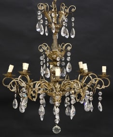 ITALIAN SILVERED METAL & CRYSTAL 8-LIGHT CHANDELIER