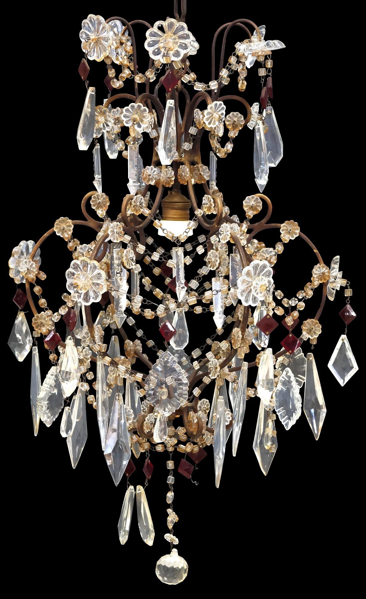 ITALIAN CRYSTAL & GLASS SCROLLED 1-LIGHT CHANDELIER (1 of 3)