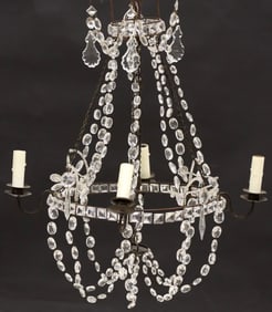 EMPIRE STYLE PATINATED METAL & CRYSTAL TIERED 4-LIGHT CHANDELIER