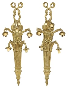 (2) LARGE LOUIS XVI STYLE BRONZE FIVE-LIGHT SCONCES