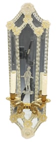 VENETIAN ETCHED GLASS TWO-LIGHT GIRANDOLE MIRROR