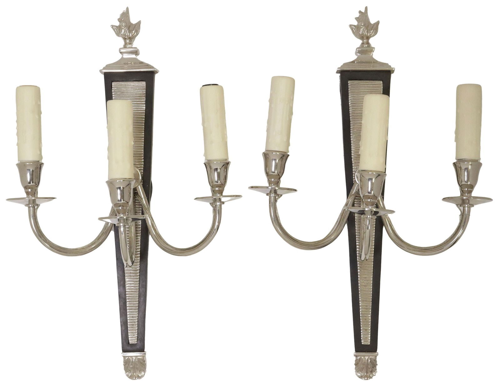 (2) LARGE EMPIRE STYLE CHROME METAL 3LT WALL SCONCES (1 of 3)