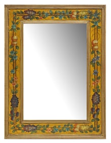 VENETIAN PARCEL-GILT & PAINTED WALL MIRROR WITH FRUIT, 49.25"H