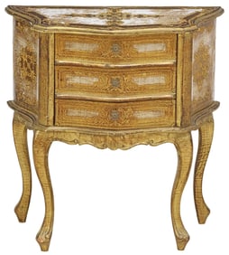 FLORENTINE PARCEL-GILT & PAINTED 3-DRAWER NIGHTSTAND