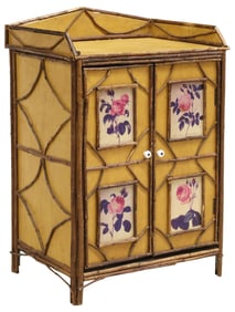 ADIRONDACK STYLE FLORAL PAINTED SIDE CABINET