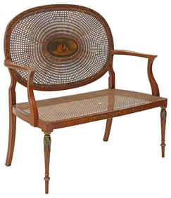 ADAM STYLE CANED & PAINT-DECORATED SALON SETTEE