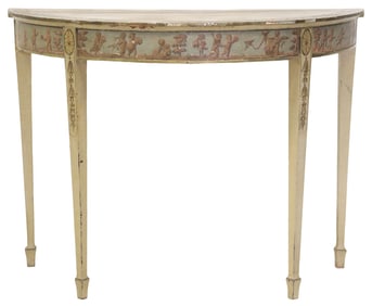 ADAM STYLE PAINT-DECORATED DEMILUNE CONSOLE TABLE