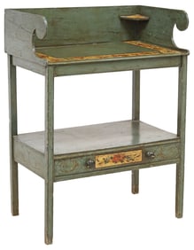 AMERICAN SHERATON PAINT DECORATED WASHSTAND, 19TH C.