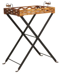 RECTANGULAR HARDWOOD SERVING TRAY ON FOLDING STAND