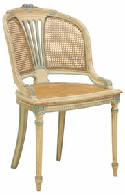 FRENCH LOUIS XVI STYLE CANED & PAINTED FAUTEUIL