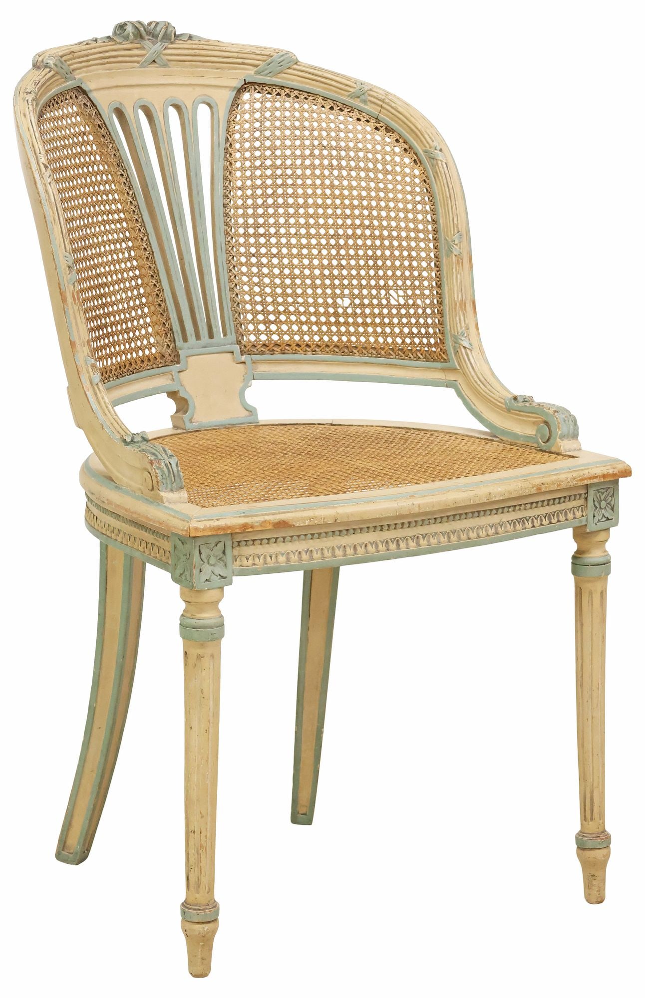 FRENCH LOUIS XVI STYLE CANED & PAINTED FAUTEUIL (1 of 3)