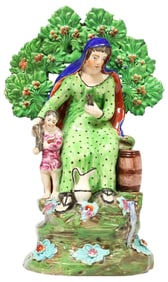 ENGLISH VICTORIAN STAFFORDSHIRE PEARLWARE FIGURAL GROUP, 'THE WIDOW'