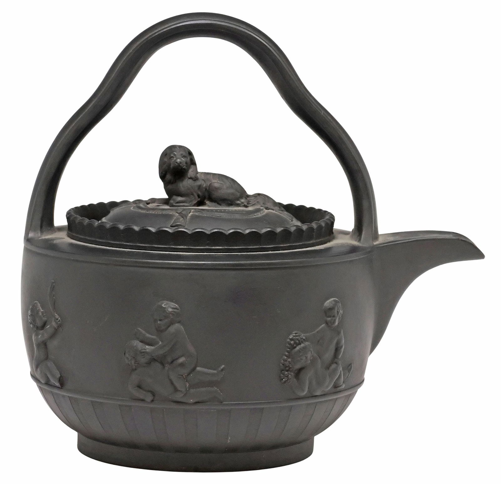WEDGWOOD (ATTRIB) BLACK BASALT RUM KETTLE & COVER (1 of 4)
