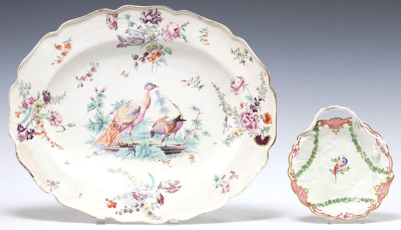 (2) EARLY CHELSEA PORCELAIN PLATTER & WORCESTER 'BLIND EARL' DISH (1 of 2)