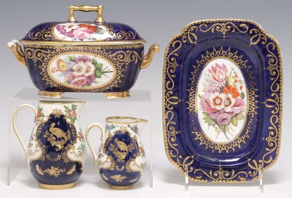 (3) ENGLISH CREAM JUGS & SAUCE TUREEN, COVER & STAND