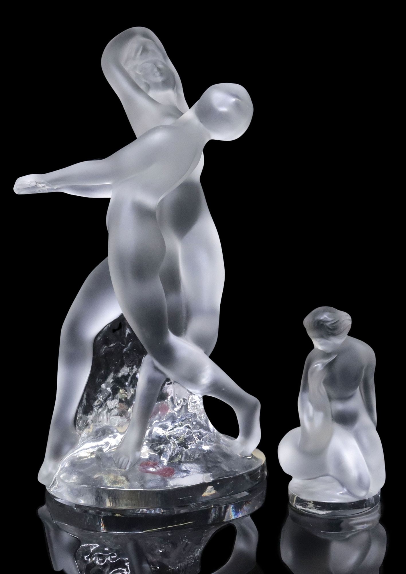 (2) LALIQUE ART GLASS FIGURE GROUPS, 'DEUX DANSEUSES' & 'LEDA & THE SWAN' (1 of 8)