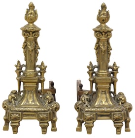 (2) SHEFFIELD MFG. NEW YORK CAST BRASS & IRON ANDIRONS