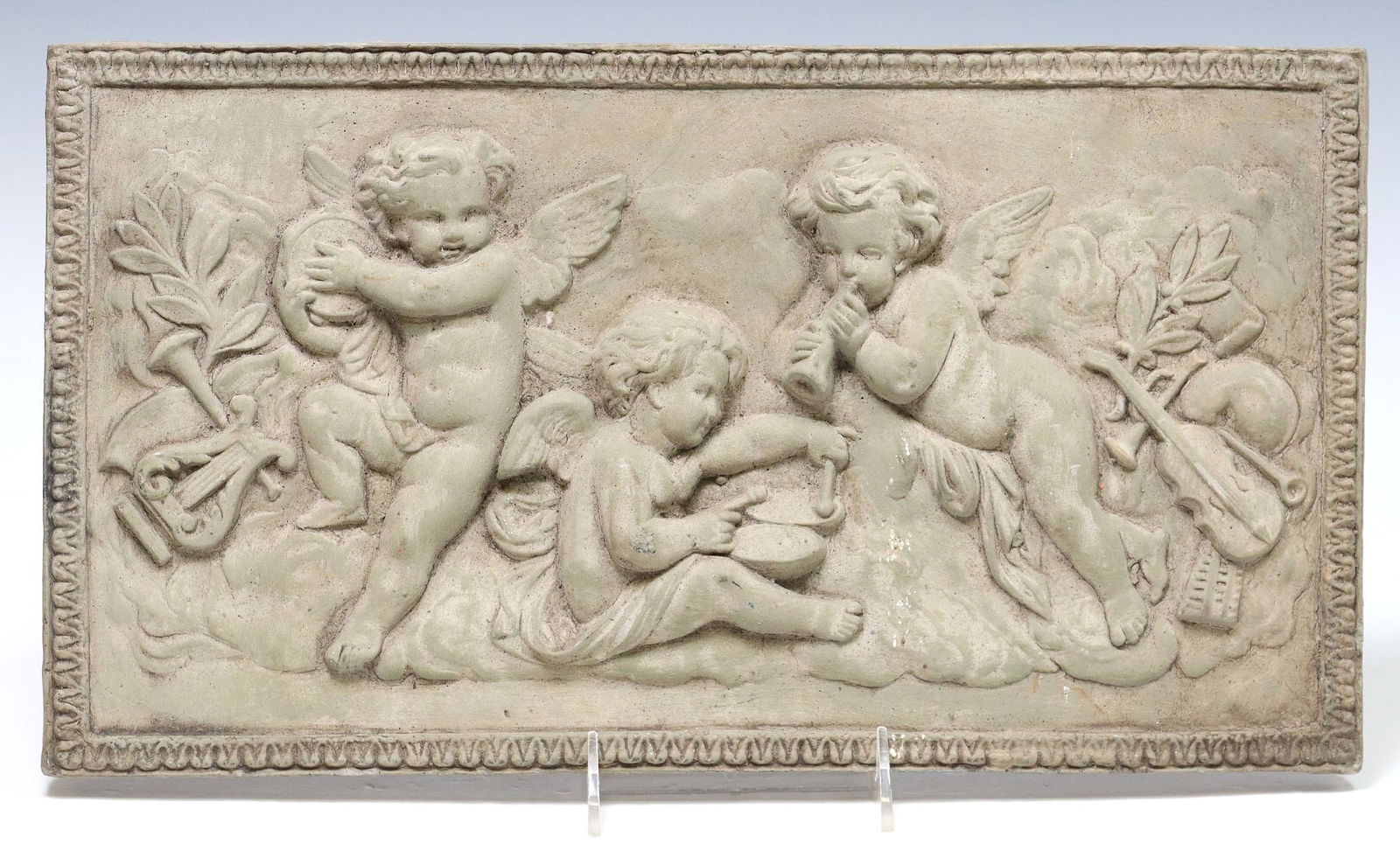 NEOCLASSICAL CAST CONCRETE MUSICAL CHERUBS RELIEF PLAQUE (1 of 4)