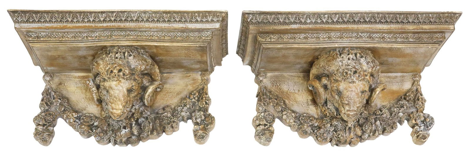 (2) NEOCLASSICAL STYLE CAST COMPOSITE RAMS HEAD WALL BRACKETS (1 of 3)