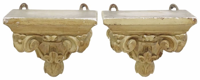 (2) NEOCLASSICAL STYLE CAST COMPOSITE SCROLLED ACANTHUS CORBELS